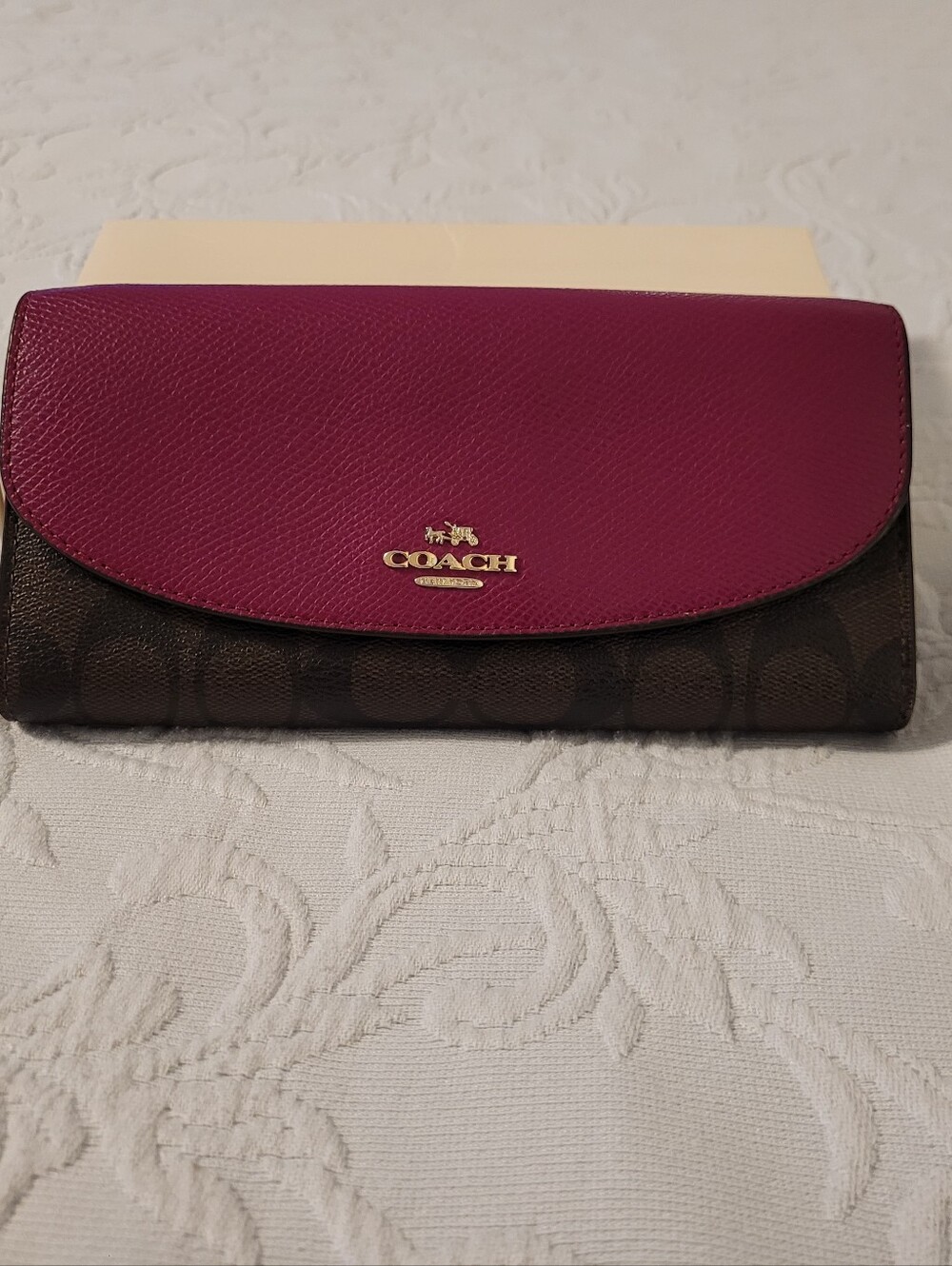 Coach Purple and Brown Signature Continental Wallet with Matching Card Case